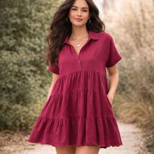 Umgee Tiered Boho Dress Pink Anthropologie Style Medium